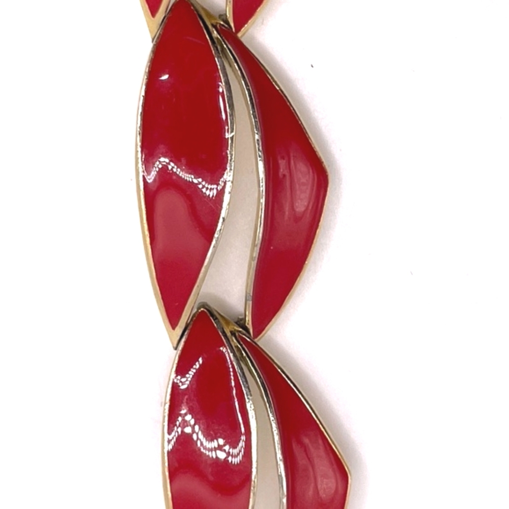 Trifari Signed Vintage Red Enamel Link Bracelet - Picture 3 of 13